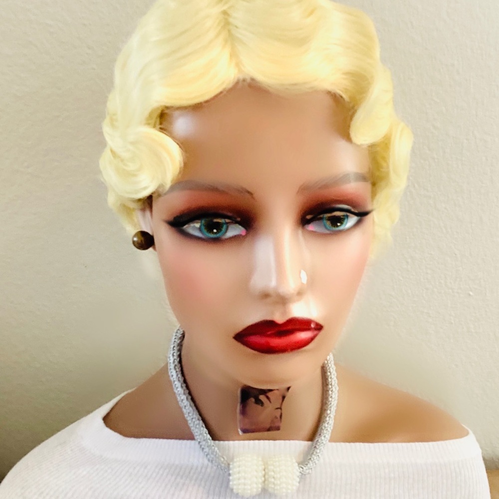 COPY - Cheap Reasonable Synthetic finger wave wig short woman Full machine Smal…